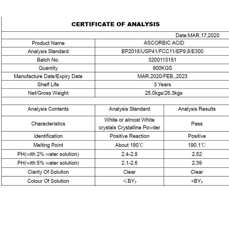 Nutrition Supplement Ascorbic Acid Powder Used in Food and Feed Industry