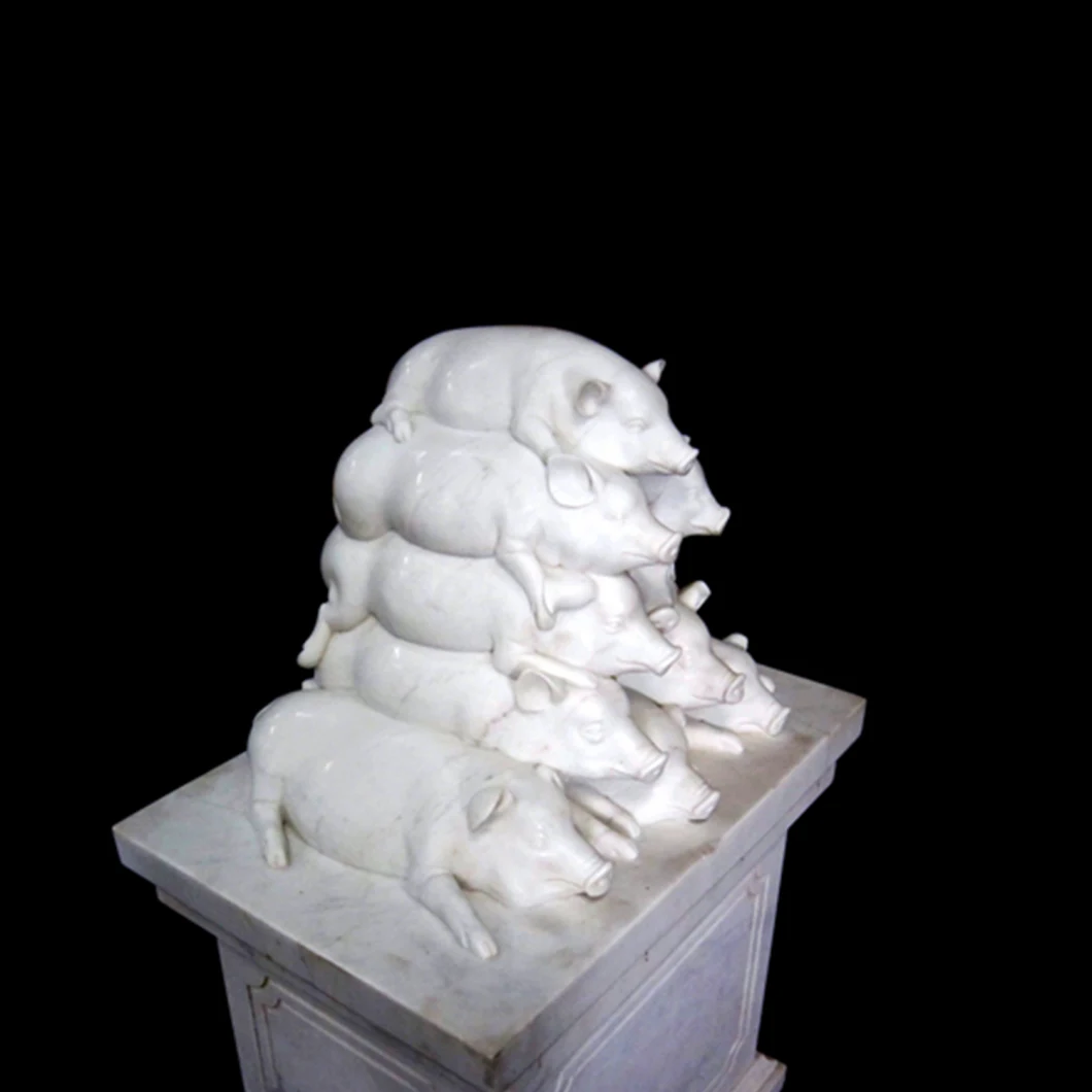 White Marble Pig in Group Carving Sculpture